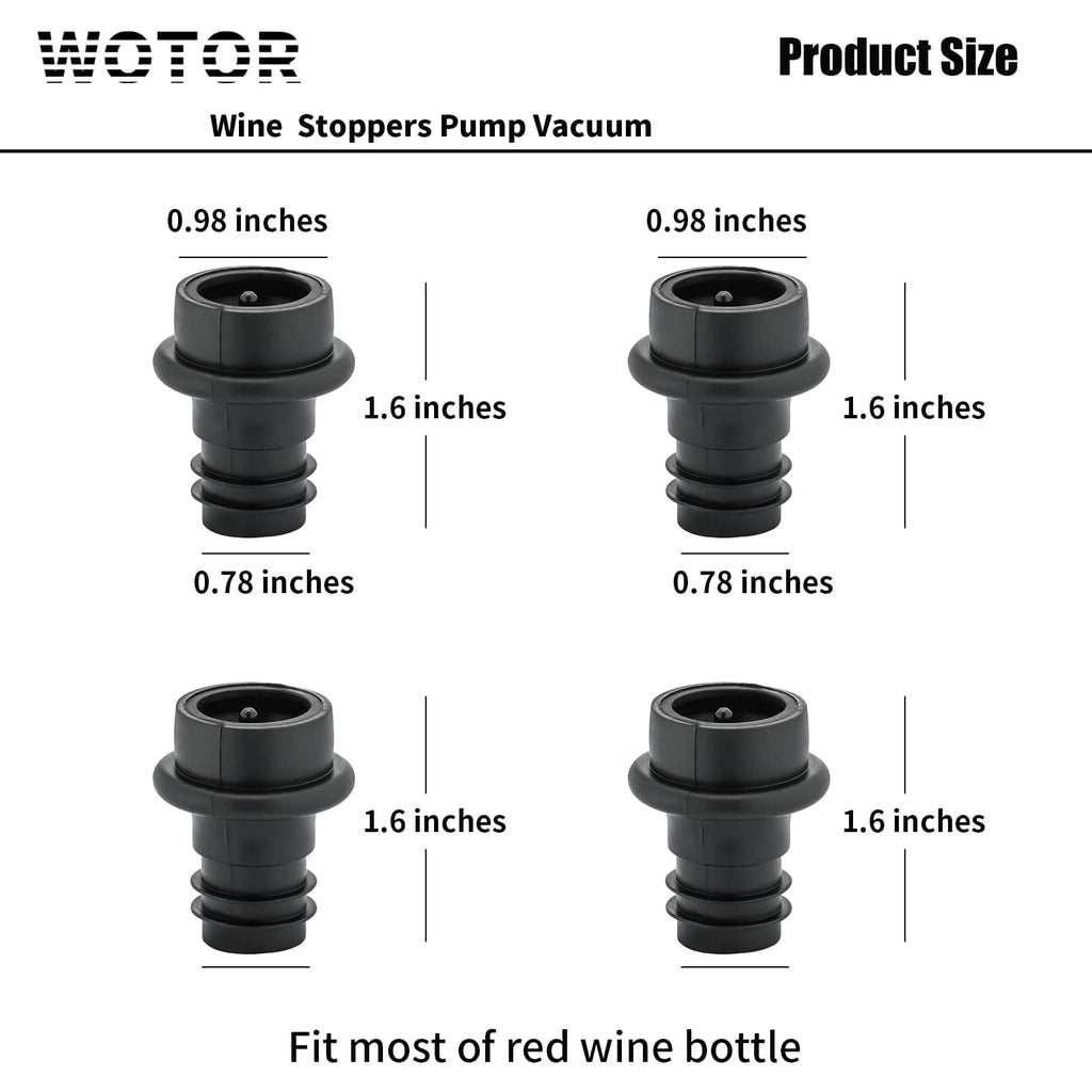 WOTOR Wine Stoppers Vacuum, Silicone Wine Saver & Preserver, Reusable Bottle Sealer, Keep Fresh (Black, 24 Pieces)