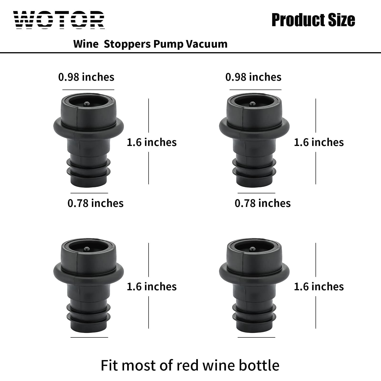 WOTOR Wine Stoppers Vacuum, Silicone Wine Saver & Preserver, Reusable Bottle Sealer, Keep Fresh (Black, 24 Pieces)