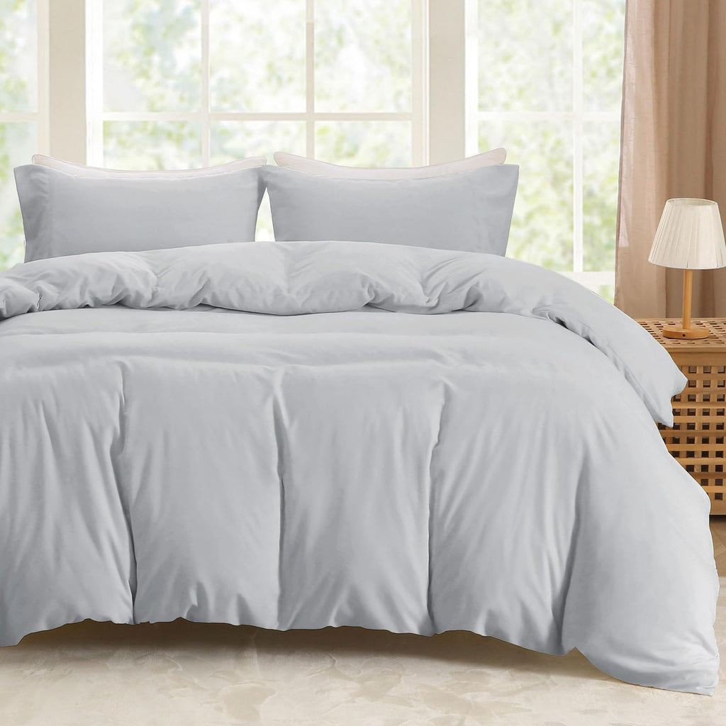 Sasttie Duvet Cover Queen, 3-Piece Ultra Soft Double Brushed Bedding Sets for All Season Use, Includes 1 Duvet Cover 90x90 Inches, 2 Envelope Pillowcases 20x30 Inches, Light Grey