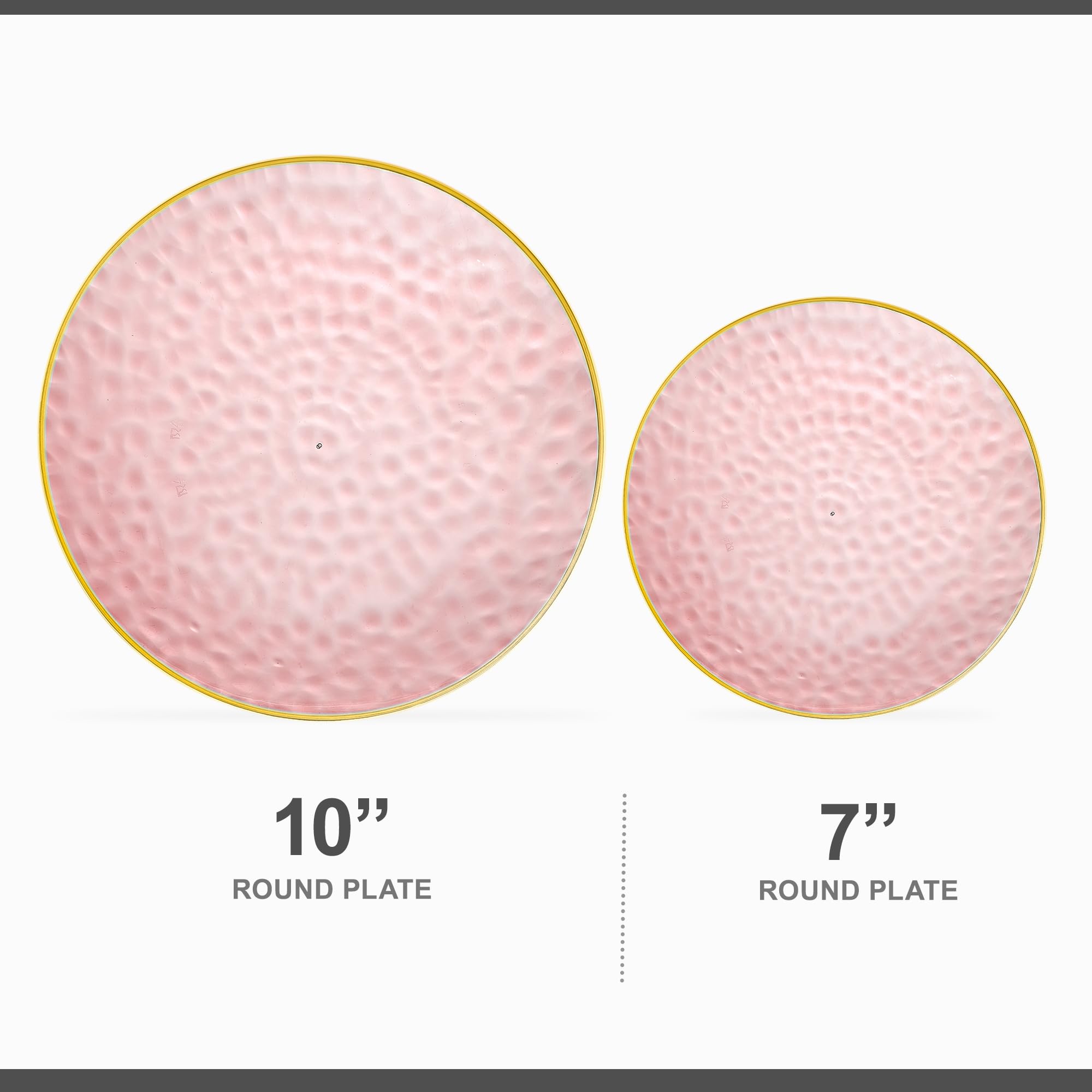 PLASTICPRO 32 Piece Combo Plates Set includes 16-7'' inch Plate & 16-10'' inch Plates Pink Hammered Plastic Party Plate Premium heavyweight Elegant, Disposable, Tableware, Dishes,