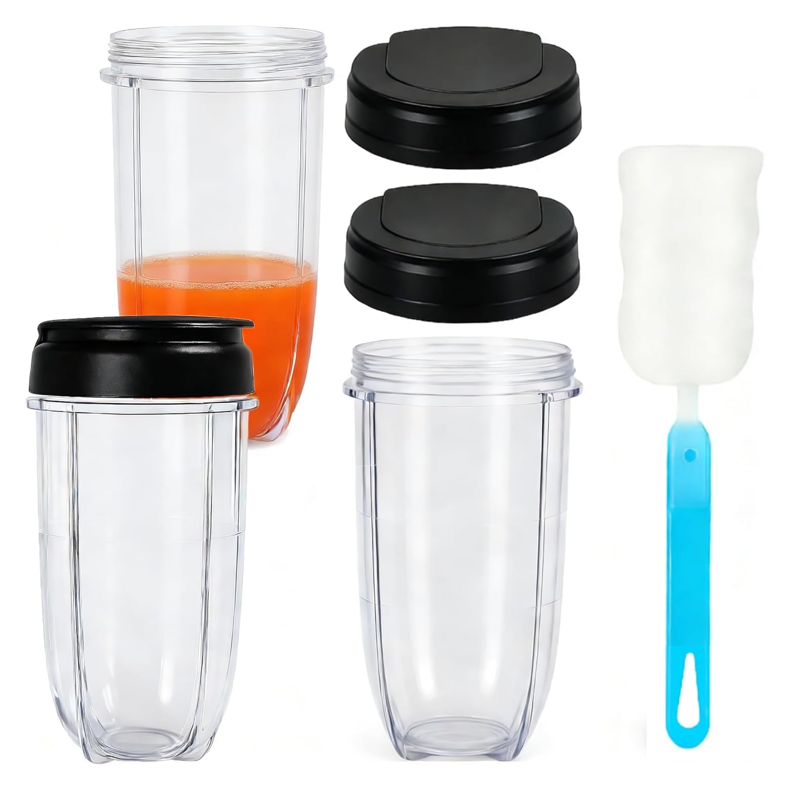 MB1001 16OZ Replacement Cups with Lids Compatible with Magic Bullet 250W Blenders Juicer with Brush 3 Packs