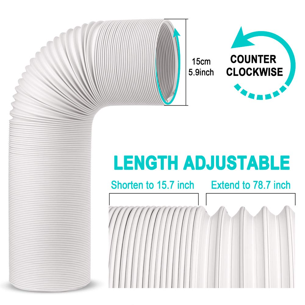 Air Conditioner Hose, Portable Exhaust Vent Hose with 5.9 Inch （6”） Diameter, Counterclockwise AC Hose Length to 80 Inch, Universal Replacement AC Vent Hose for LG and Many More Portable AC