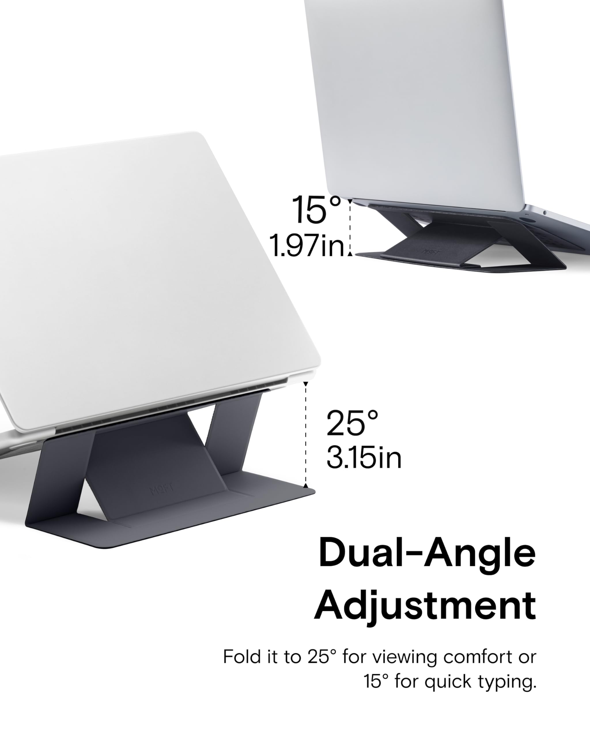 MOFT Laptop Stand for Desk, Adhesive Laptop Stand with 2 Adjustable Angles, Foldable & Portable Computer Stand Riser Compatible with MacBook Air&Pro, MacBook Neo, and More Laptops 11.6"-16", Jet Black