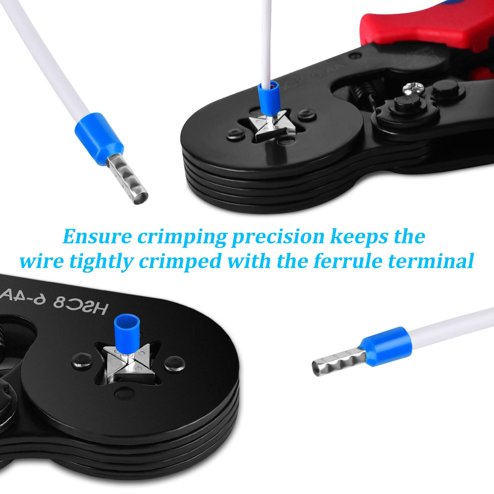 Ferrule Crimping Tool Kit, Ferrule Crimper Plier AWG23-7(0.25-10mm²) with 1200pcs Wire Ferrules Kit Wire Ends Terminals, Self-Adjustable Ratchet Wire Crimping Tool.