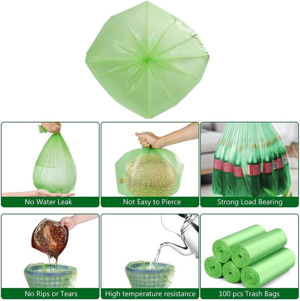 4-6 Gallon Small Trash Bags Biodegradable, 20 Liter Mini Compostable Strong Bathroom Garbage Bags with Tear & Leak Resistant, Recycling Eco-Friendly Trash Can Plastic Liner, Green, 200 Counts