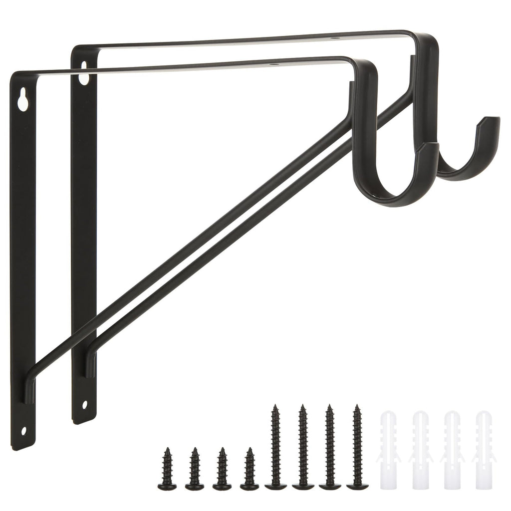 APACALI 2 Pack Heavy Duty Closet Rod Brackets, Black Steel, 10.8 x 10.8 x 1 Inch, Wall Mounted, Holds Up to 300 lbs per Pair, Fits 1.3-1.5Inch Rods