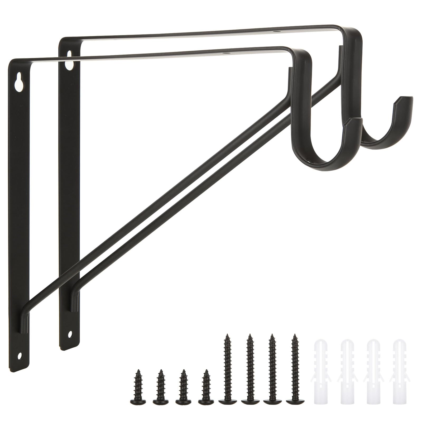 APACALI 2 Pack Heavy Duty Closet Rod Brackets, Black Steel, 10.8 x 10.8 x 1 Inch, Wall Mounted, Holds Up to 300 lbs per Pair, Fits 1.3-1.5Inch Rods