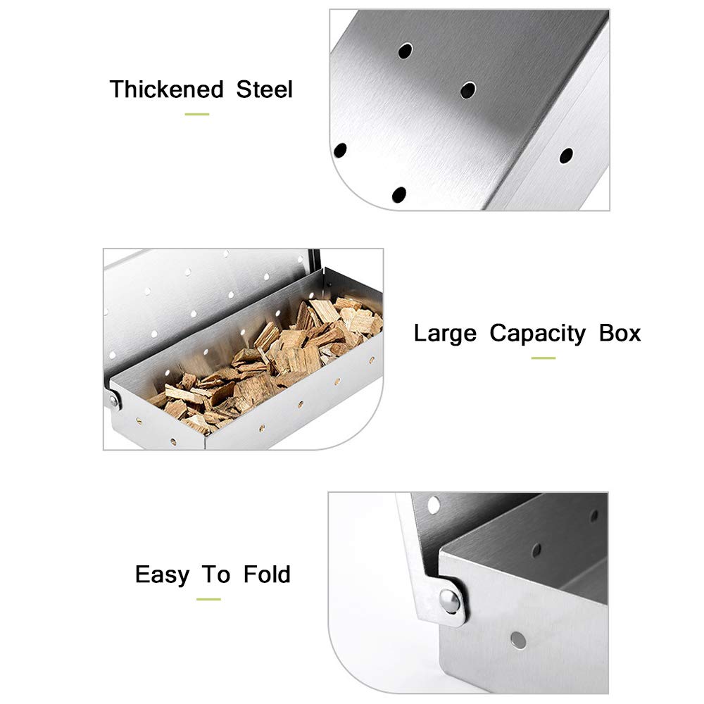 Smoker Box for BBQ Grilling Wood Chips, Thick Stainless Steel Smoking Box Non-Warp for Barbecue, Best Grill Accessories for Charcoal Grill and Gas Grill with Large Capacity