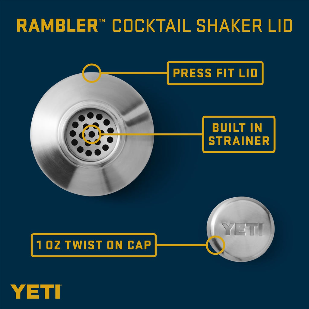 YETI Cocktail Shaker Lid Compatible with Rambler 20oz Tumbler/ 20 oz Stackable Cup/24 oz Mug/10oz Mug/10 oz Lowball/25 oz Straw Mug, Stainless Steel Cocktail Shaker Lid Only