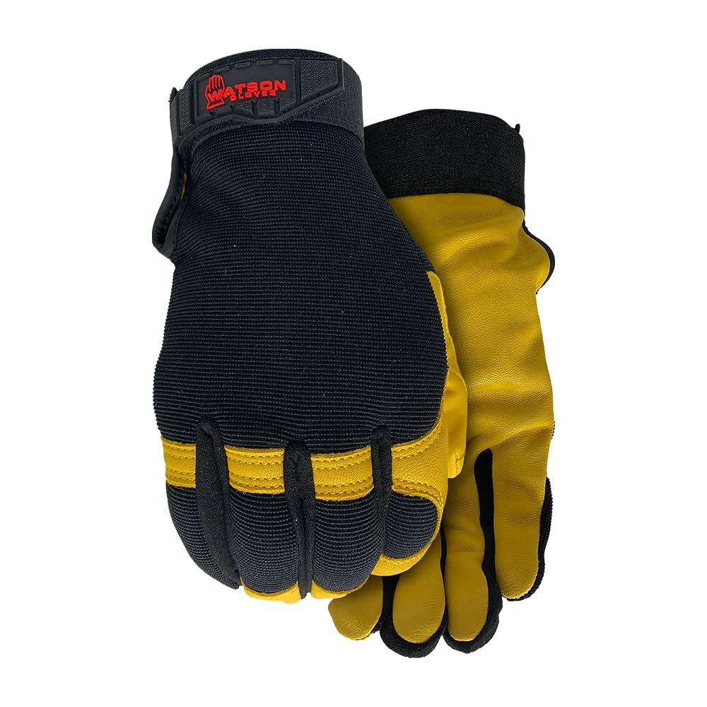 Watson Gloves Flextime Glove - Water-Resistant Goatskin Leather Palm, Spandex Back, Hooded Fingertips & Reinforced Thumb, Hook & Loop Strap (Large)