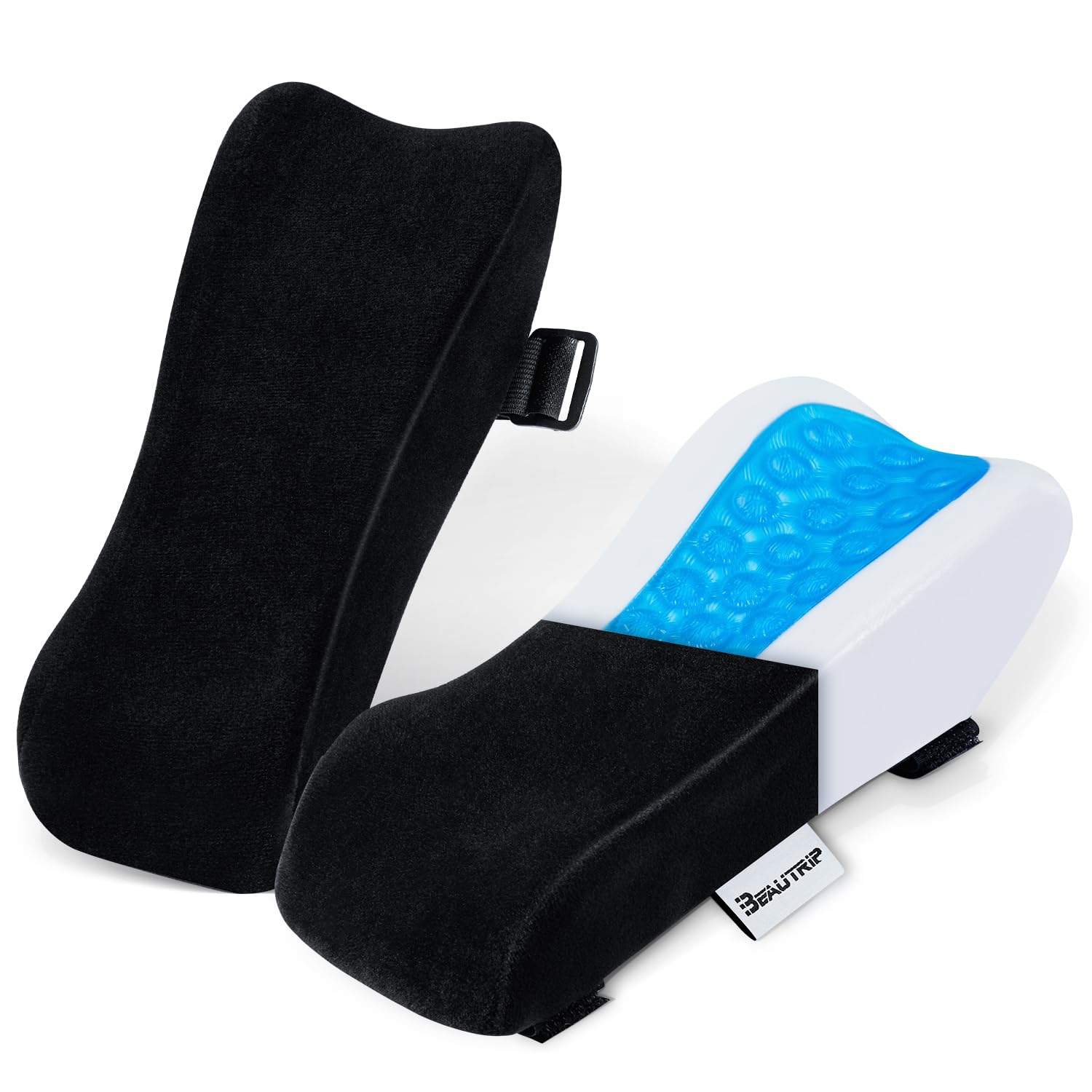 BEAUTRIP Armrest Cushion Office Chair Arm Cushion - Armrest Cushion for Arms and Elbows (Set of 2) (Black with Gel_Velvet)
