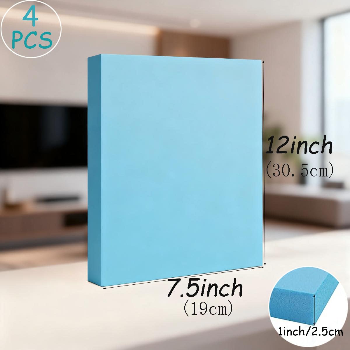 Aisetmoon 4 Pack XPS Foam Sheet Panel 12x7.5x1 inch, Blue Polystyrene Craft Foam Sheets for Party Decoration, DIY Modeling Art Supplies, Carve, Heat Insulation