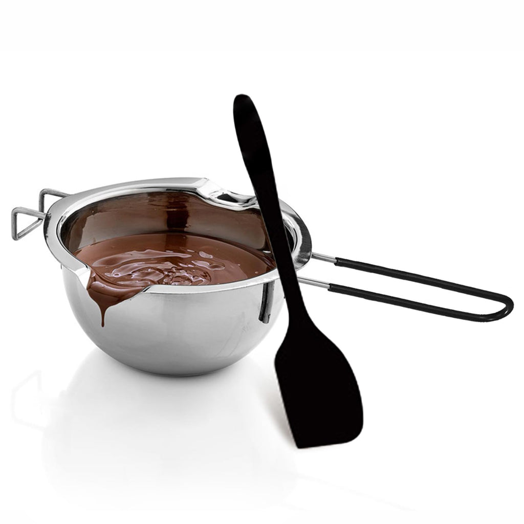 Uhuida 600ml Double Boiler, 304 Stainless Steel Bain Marie, Chocolate Melts Pot with Stirring Spoon, Stove Top Double Boilers for Butter, Candy, Cheese, Candles(Silver)
