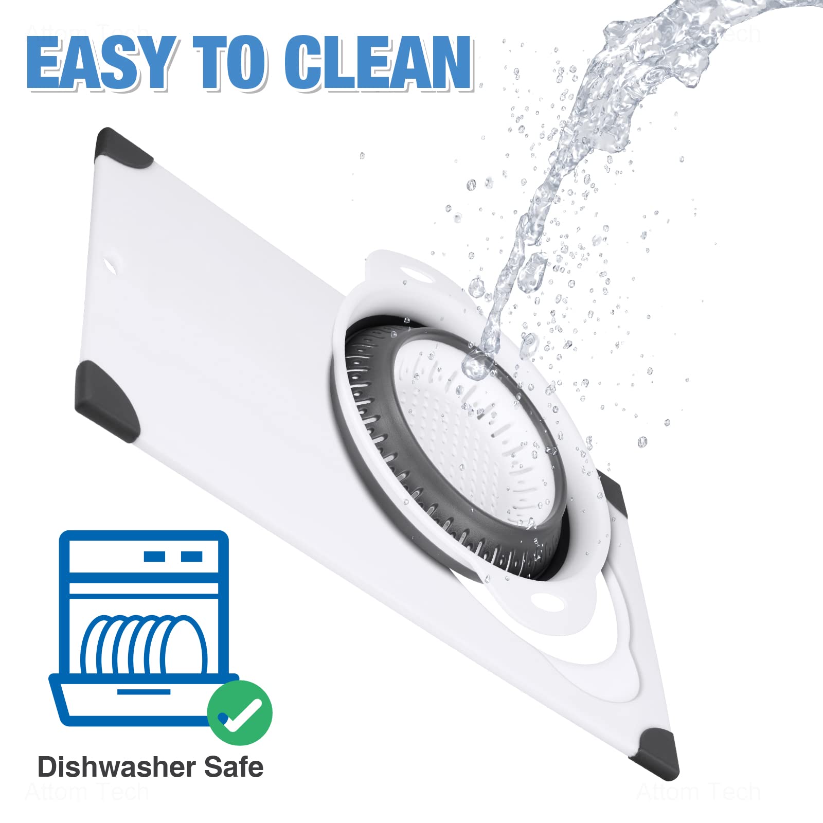 NiHome Over the Sink Cutting Board with Collapsible Colander, 2-In-1 Sink Drainer Board 11"x17.7" Anti-Slip Cutting Board and Detachable Draining Basket with Ergonomic Handle PP Plastic and TPR Rubber