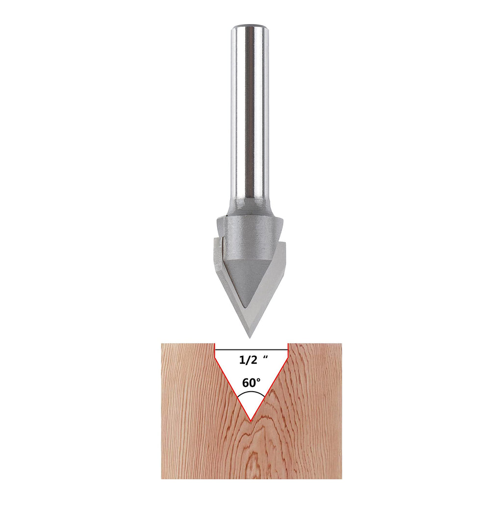 SpeTool Carbdie Tip V Groove CNC Engraving Bit Router Bit CNC Woodwork Tools 60 Deg 1/2 Inch Cutter with 1/4 Inch Shank