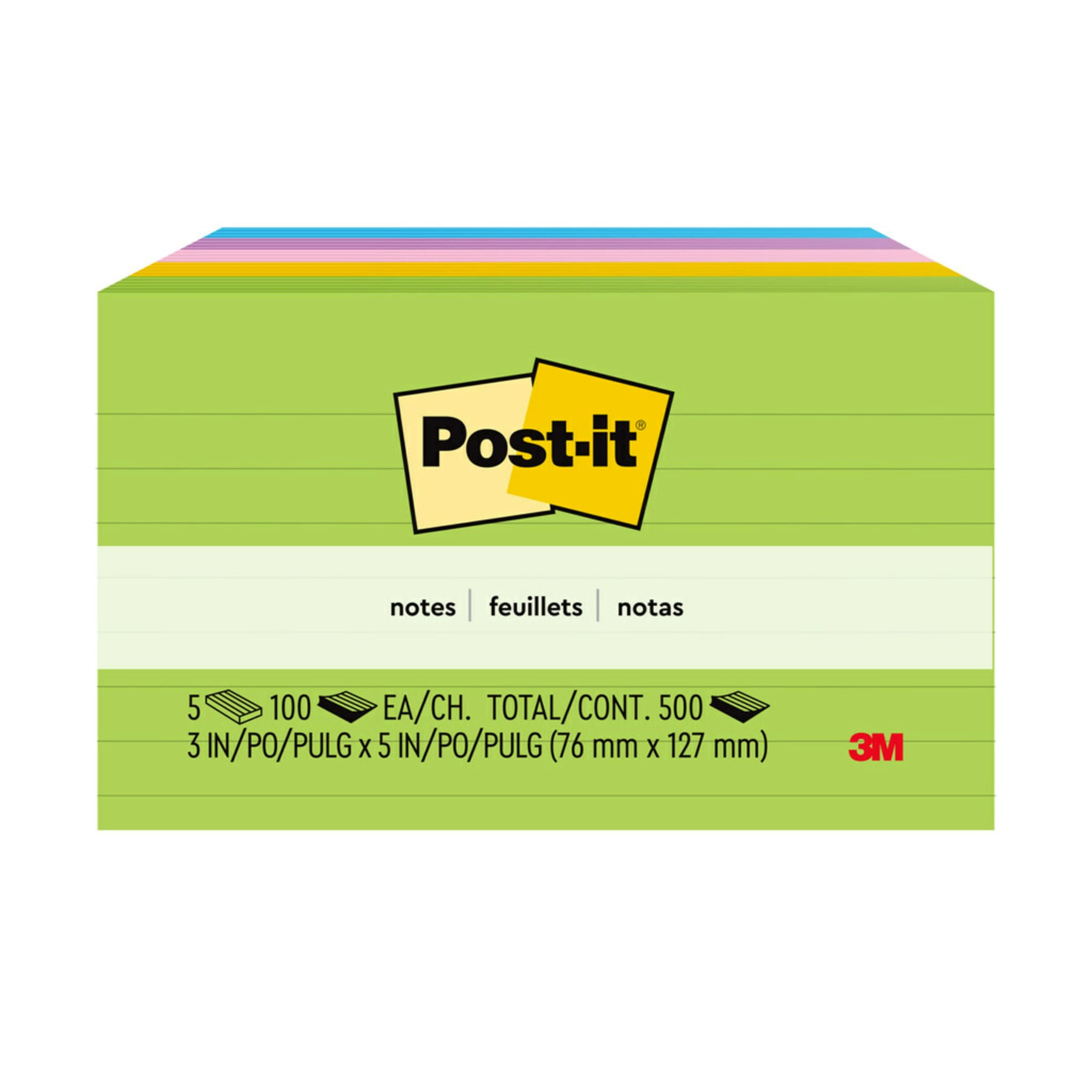 Post-it Notes Original Lined Sticky Notes, 3" x 5", 5 Pads, 100 Sheets/Pad, Jaipur Colours