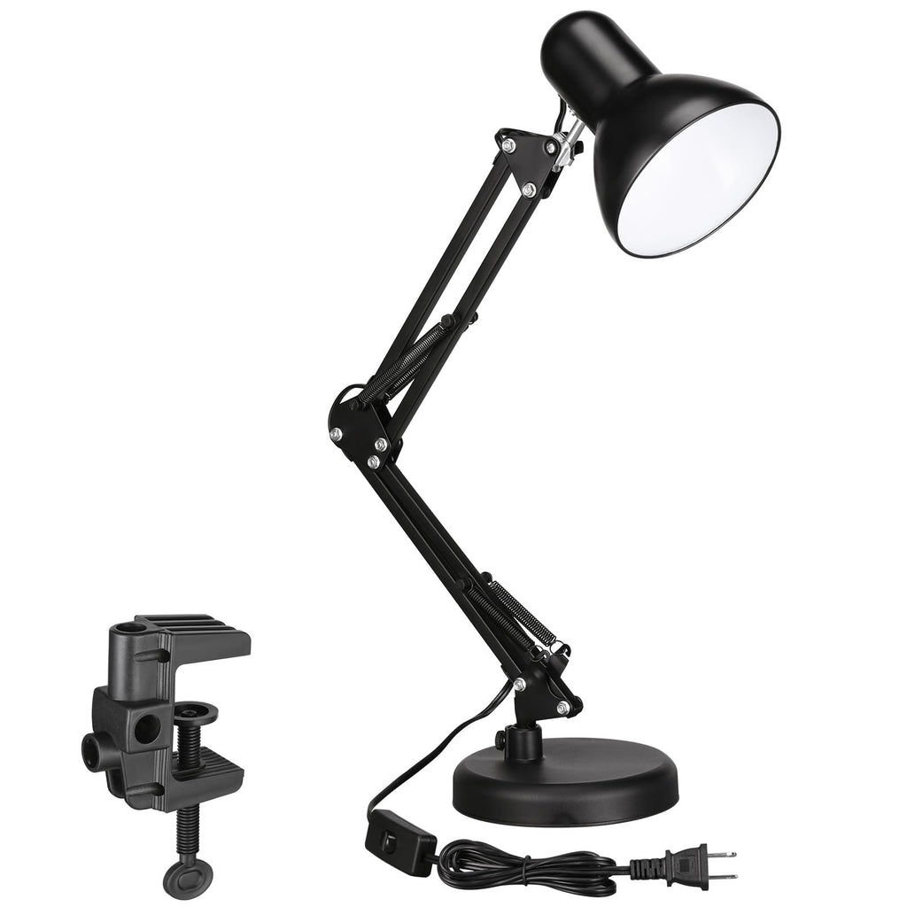 TORCHSTAR Metal Swing Arm Desk Lamp, Interchangeable Base Or Clamp, Classic Architect Clip On Table Lamp, Multi-Joint, Adjustable Arm, Black Finish (UL Plug)
