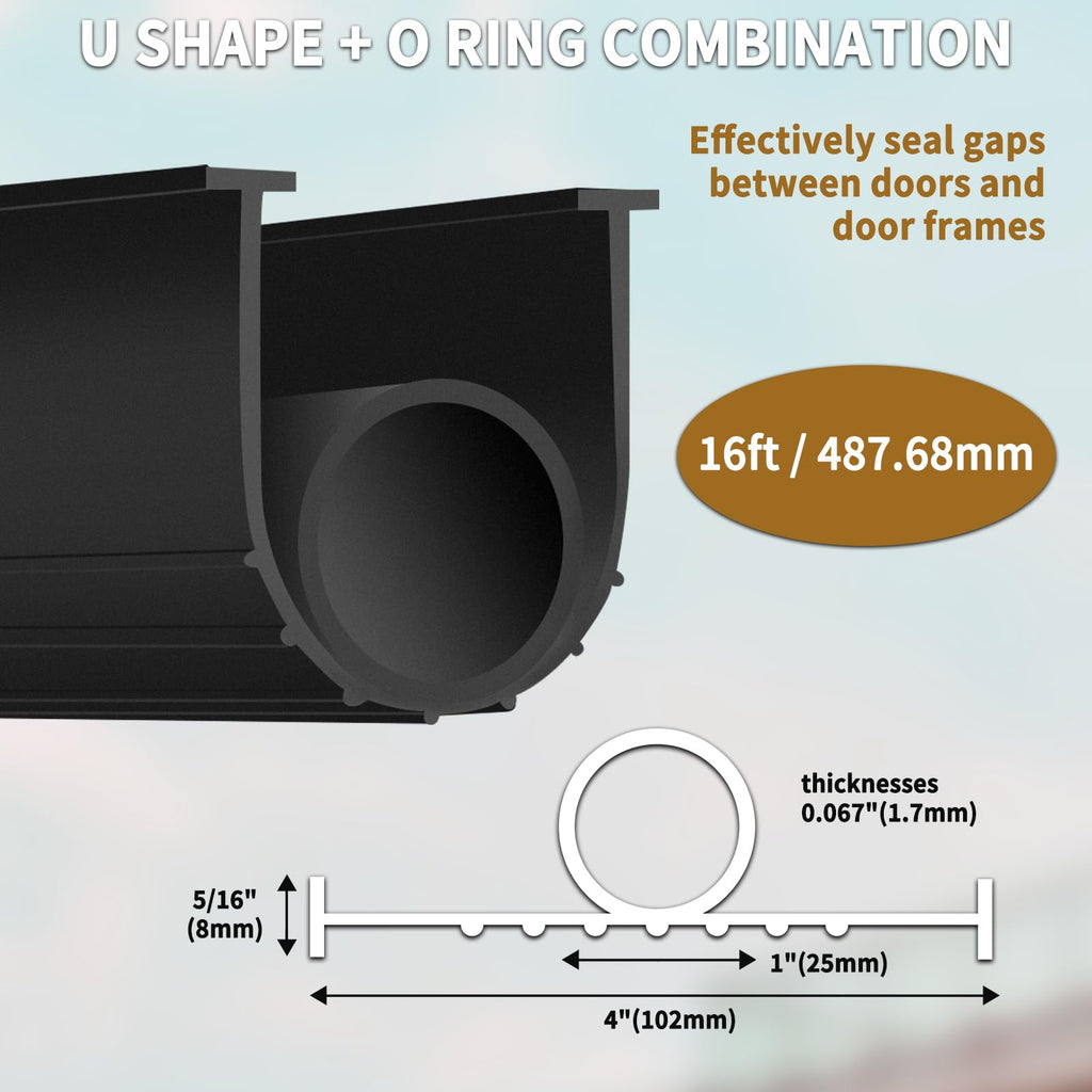 IVWNNN Garage Door Seal Bottom 5/16 Inch 16FT Garage Door Seal with T-End Prevent Drafts, Water & Dust (5/16 Inch, 16FT)