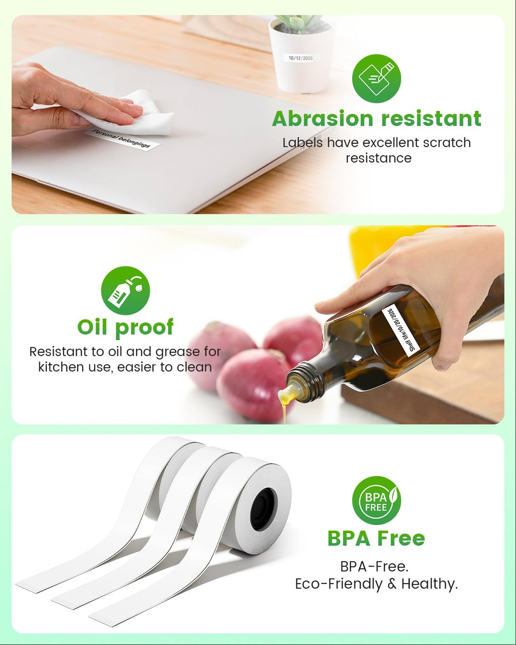 3 Rolls Compatible with SUPVAN E10 & E11 Label Maker Tape, White,Continous 0.59in x 19.68ft(15mmx6m),Thermal Laminated Label Paper, Self-Adhesive Multipurpose Labeling Tape Replacement