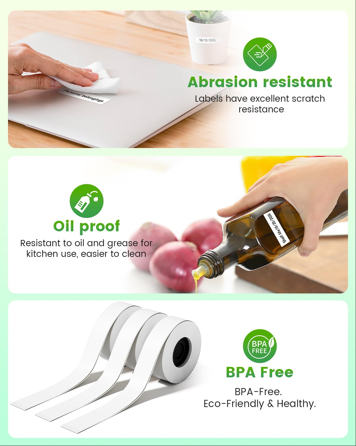 3 Rolls Compatible with SUPVAN E10 & E11 Label Maker Tape, White,Continous 0.59in x 19.68ft(15mmx6m),Thermal Laminated Label Paper, Self-Adhesive Multipurpose Labeling Tape Replacement