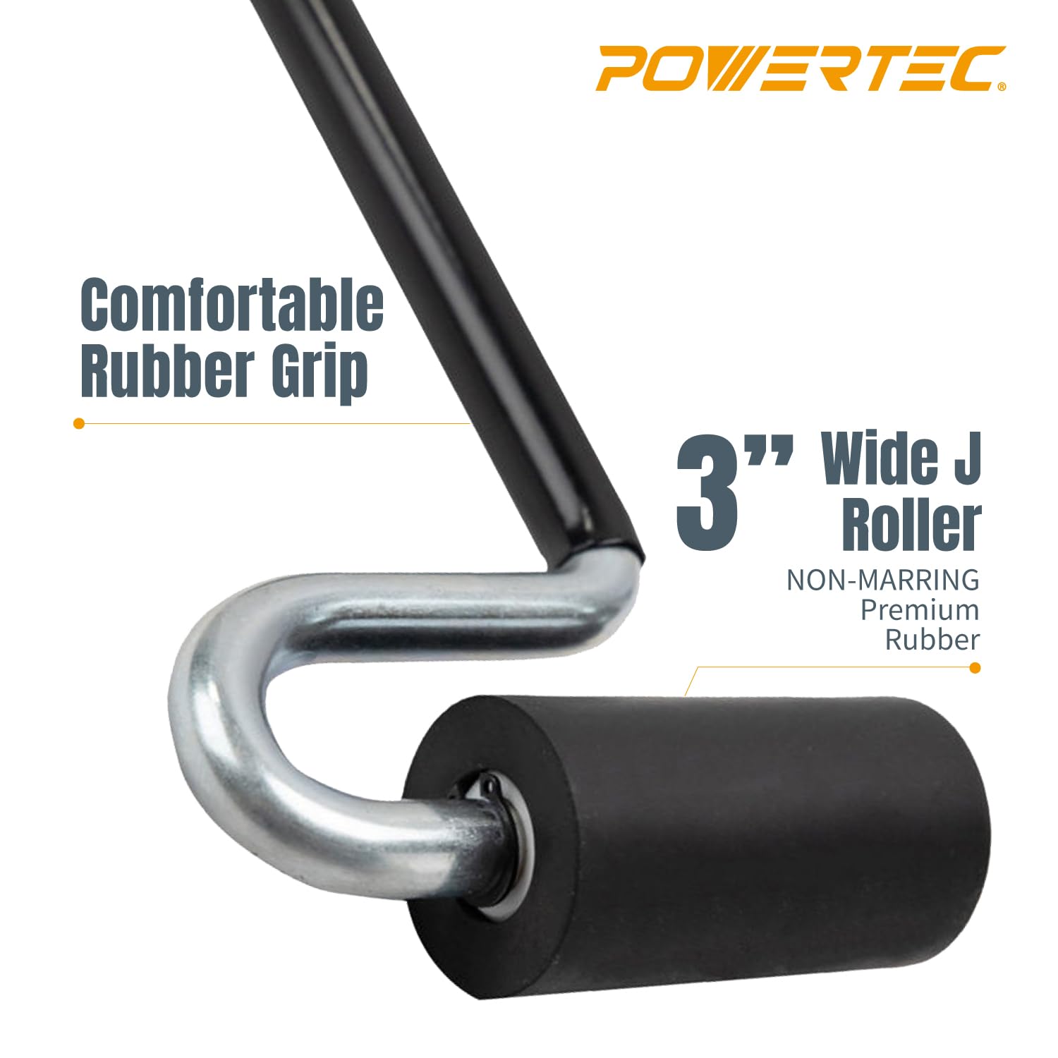 POWERTEC 71010 Long Handle J-Roller with Rubber Roller, 1-1/2-Inch by 3-Inch