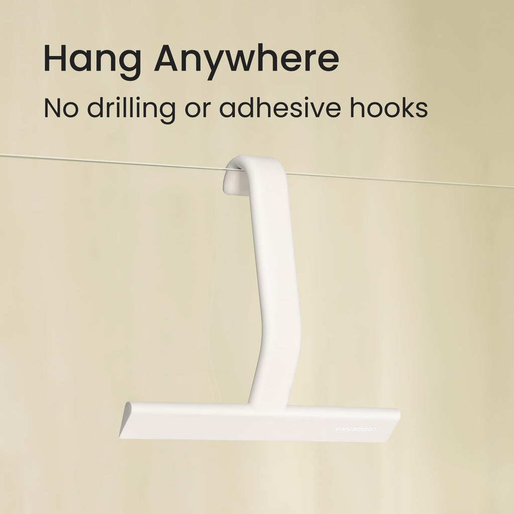 dancemoon JustHang Shower Squeegee for Glass Doors, All-One-Piece Silicone with Built-in Hook Design for Easy Hanging, Household Window Mirror Squeegee for Bathroom, Glass, Tile Wall,Car 10-Inch White