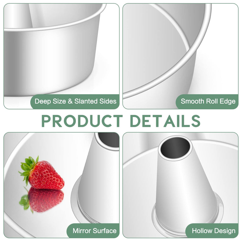 TeamFar 10inch Angel Food Cake Pan, Stainless Steel Pound Cake Pan with Tube, Hollow for Home/Kitchen Baking, Healthy & Non-Toxic, Durable & One-Piece, Mirror Finish & Dishwasher Safe, Silver