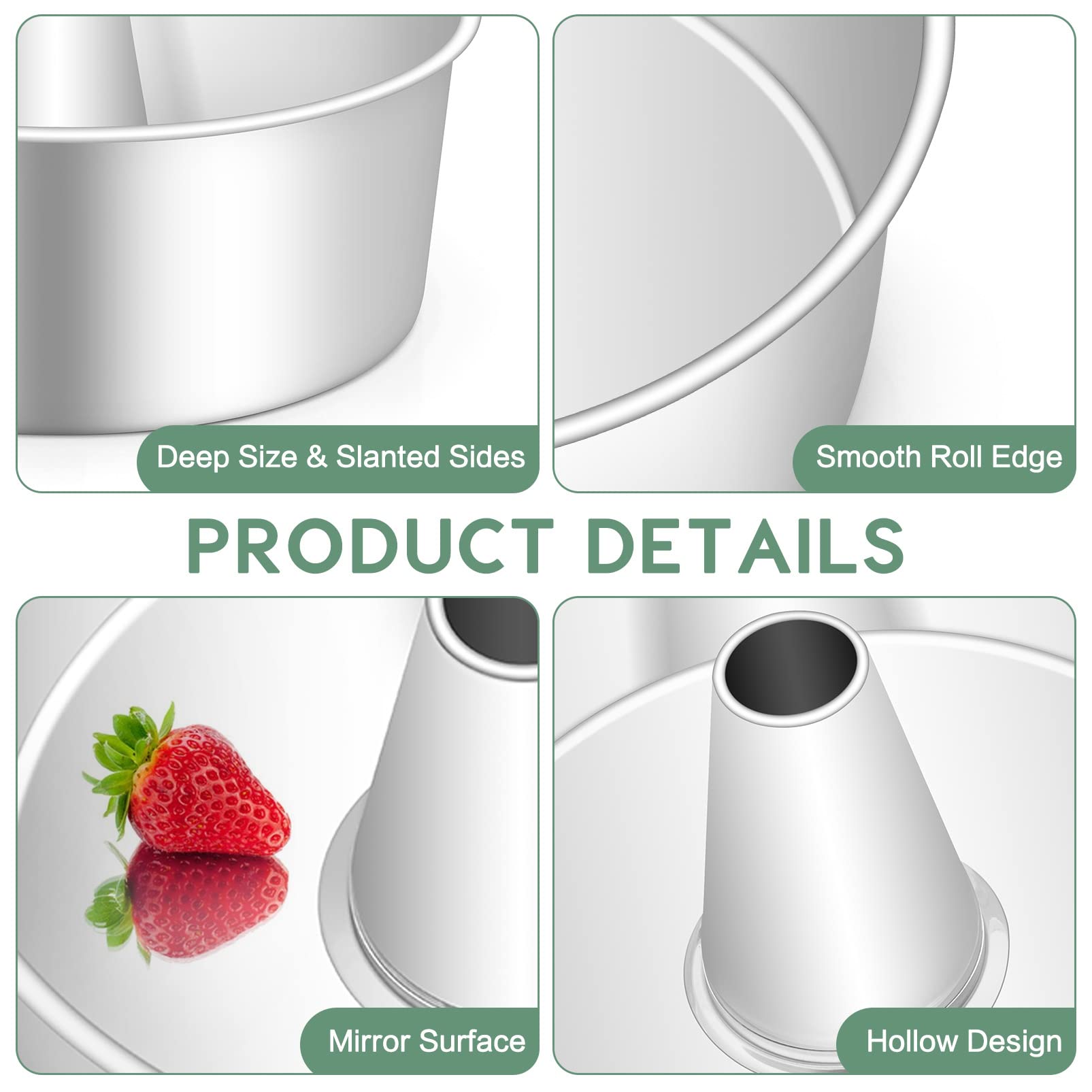 TeamFar 10inch Angel Food Cake Pan, Stainless Steel Pound Cake Pan with Tube, Hollow for Home/Kitchen Baking, Healthy & Non-Toxic, Durable & One-Piece, Mirror Finish & Dishwasher Safe, Silver