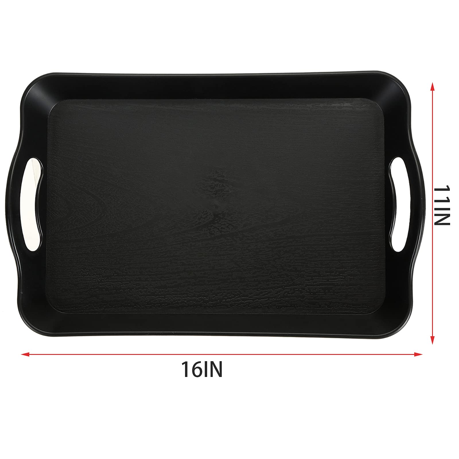 Cedilis 3 Pack Black Serving Trays with Handles,16 x 11IN Rectangular Non Skid Multi-Purpose Plastic OttomanTray for Restaurant, Parties, Coffee Table