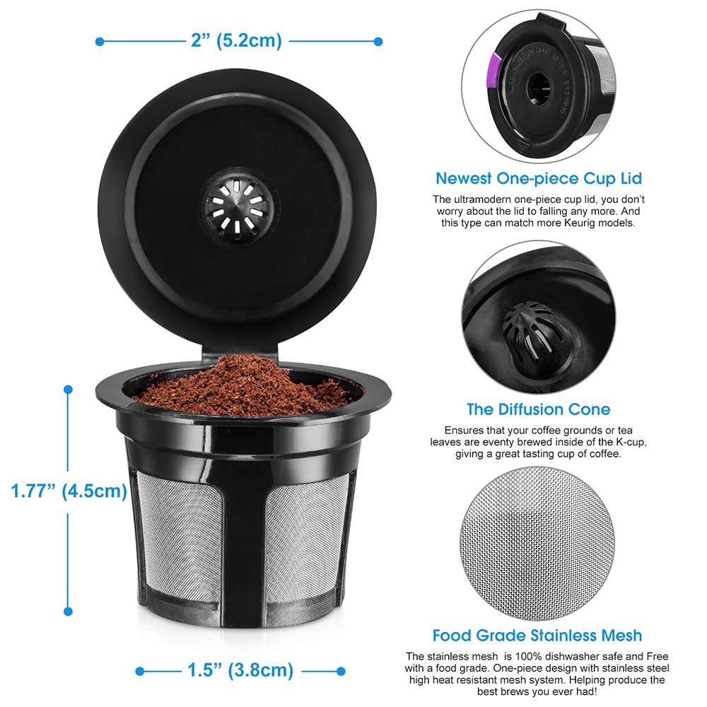 Reusable K Cups, 12 Packs Reusable Coffee Filters Reusable Coffee Pods Stainless Mesh for Brewers 1.0 or 2.0 Machine - Eco Friendly Stainless Steel Mesh Filter (Black)