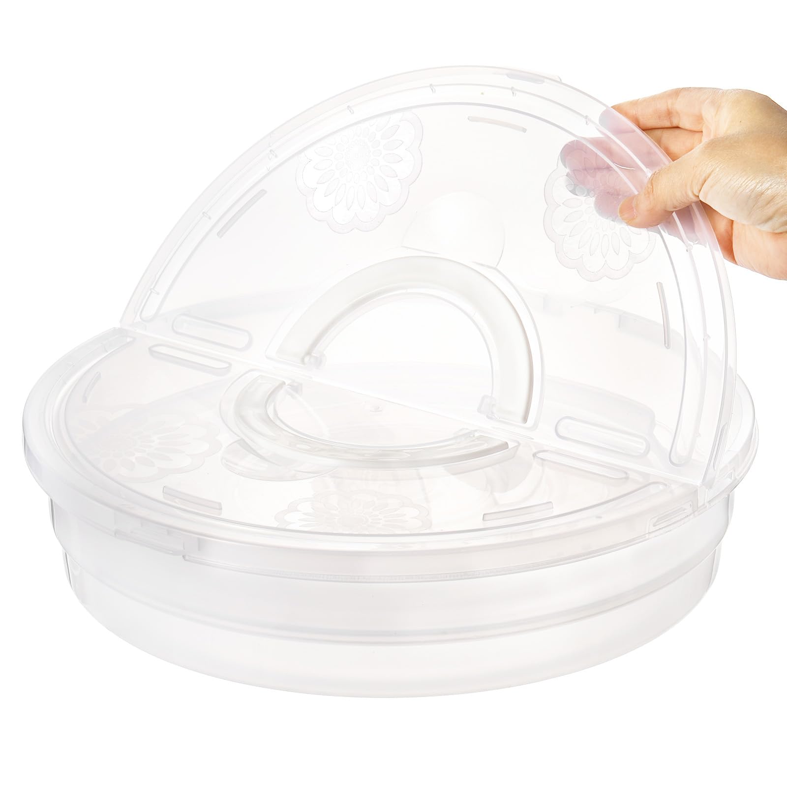 Lawei 2 Pack 12 Inch Food Storage Container with Lid and Handle, 2 Compartment Leak-Proof Pie Carrier & Pizza Keeper, Reusable Pizza Storage Container for Cake, Cheesecake, Tortilla, Picnic, Pastry