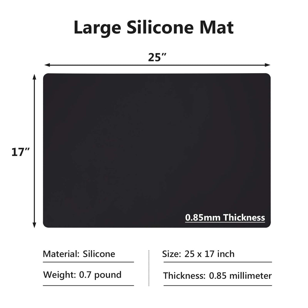 Silicone Mats for Kitchen Counter, Large Silicone Countertop Protector 25" by 17", Nonskid Heat Resistant Desk Saver Pad, Multipurpose Mat, Placemat, Black