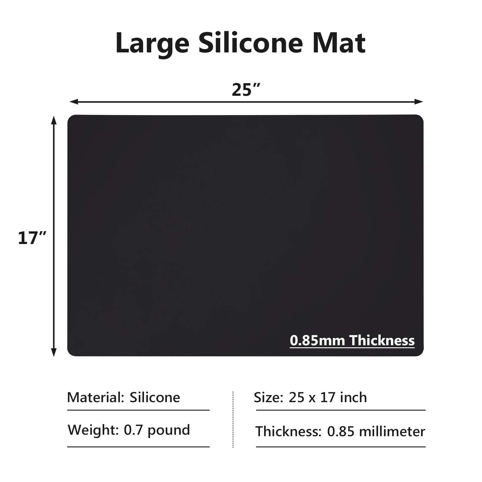 Silicone Mats for Kitchen Counter, Large Silicone Countertop Protector 25" by 17", Nonskid Heat Resistant Desk Saver Pad, Multipurpose Mat, Placemat, Black