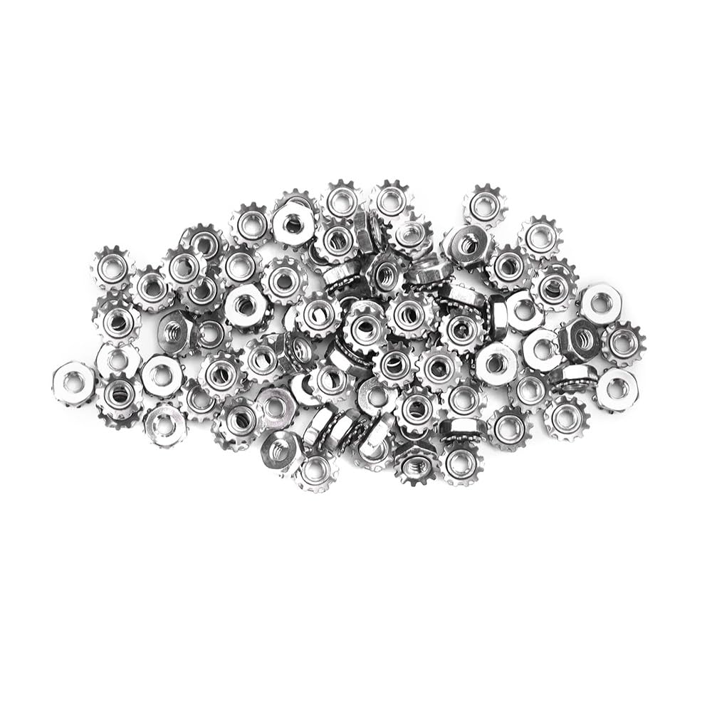 ZYAMY 100pcs 6#-32 K-Lock Nuts with External Tooth Washer, 304 Stainless Steel Hex Nut Kep Hex Head Lock Nut for Low-Load Assemblies