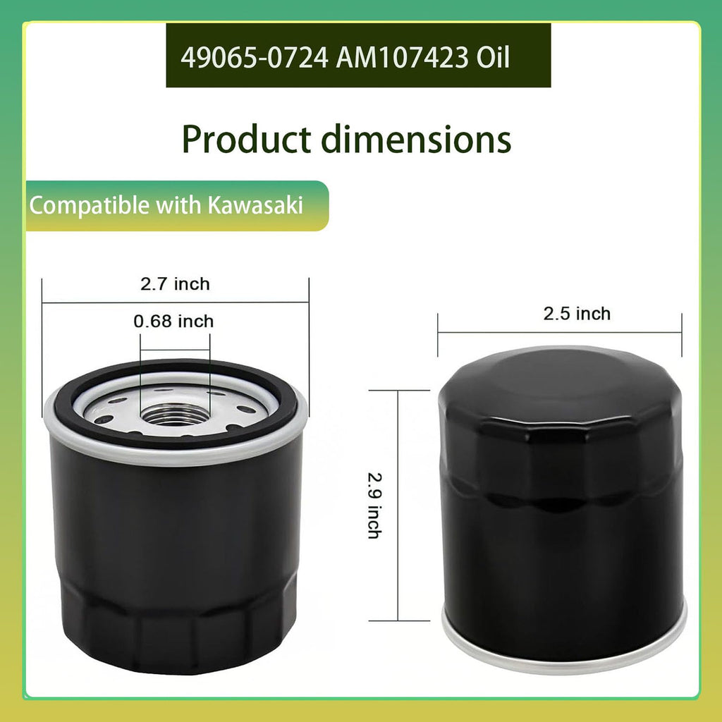 YIBOCO AM107423 AM116304 Oil Filter Replacement for John Deere 170 180 185 240 265 GX255 GX325, Kawasaki 16097-1069 49065-2060 49065-2068 Tecumseh 36262 36563 36961 (2 Pack)