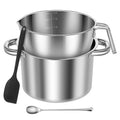 304 Stainless Steel Double Boiler Pot Set 2QT Chocolate Melting Bowl with Scale and Handle 2.6QT Dual-Handle Pot with Silicone Spatula and Spoon Stackable for Butter Chocolate Wax Sugar (A)