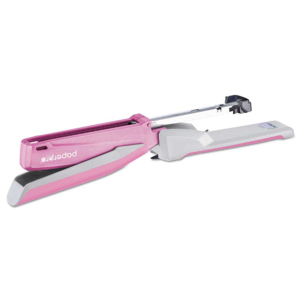 PaperPro inPOWER20 - 3 in 1 Stapler - One Finger, No Effort, Spring Powered Stapler, Breast Cancer Awareness Pink (1188)