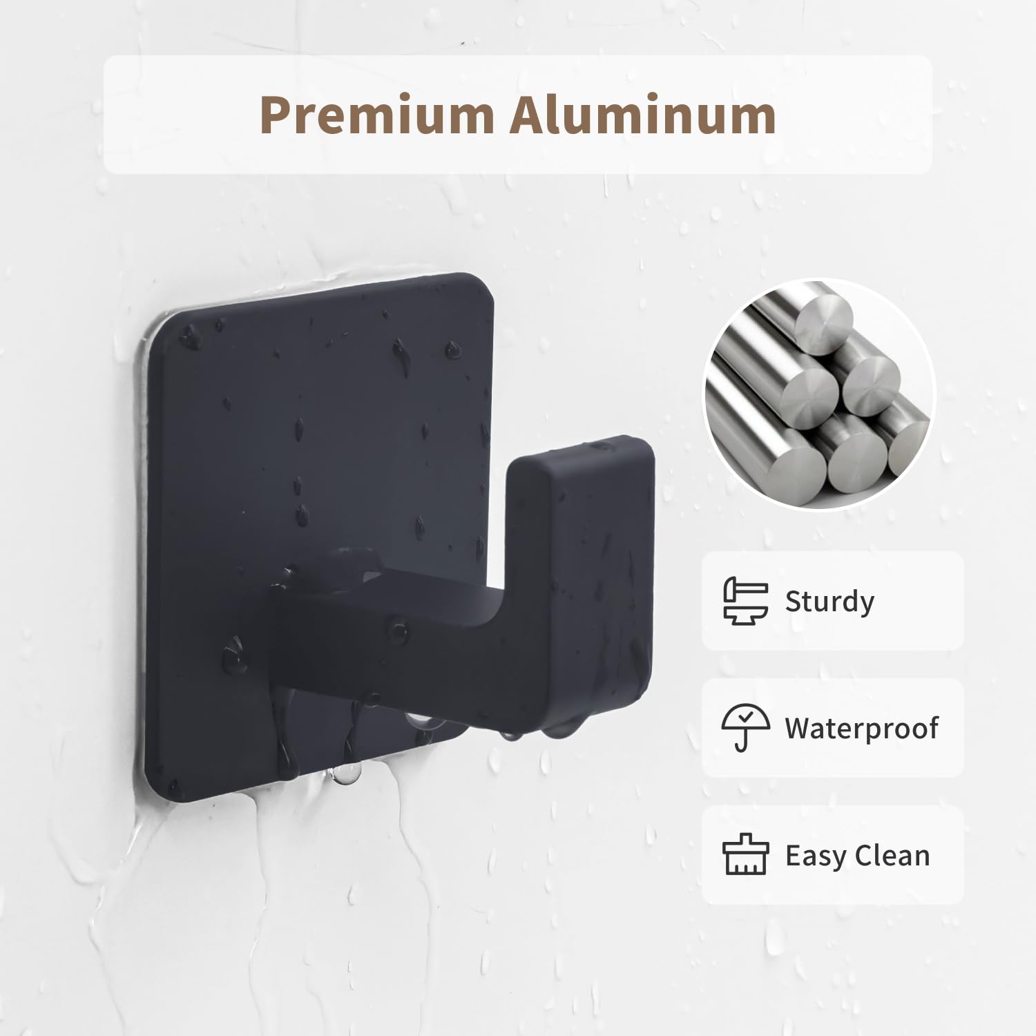 Square Self Adhesive Towel Hooks - 4 Pack Matte Black Stylish Hooks for Hanging Towels, Robes, Hats, and Keys in Bathrooms, Closets, Cabinets, and Behind Doors