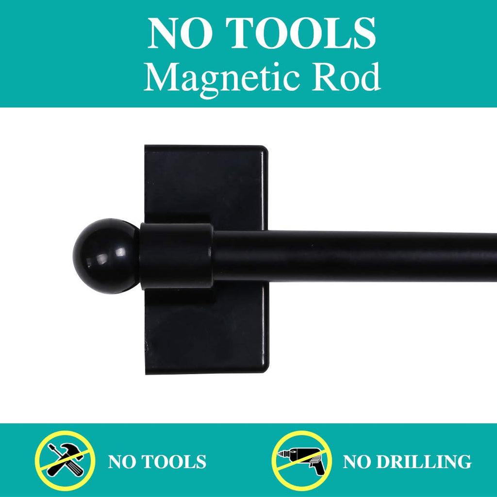 Turquoize 2 Pack Magnetic Curtain Rods for Metal Doors 5/8" Multi-Use Versatile Adjustable Appliance Magnetic Rod Extends from 16 inch to 28 inch Magnetic Cafe Curtain Rod, Black, 2 Pack