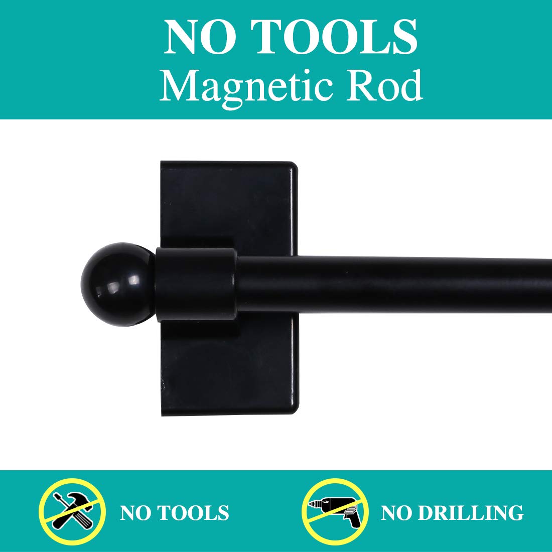 Turquoize 2 Pack Magnetic Curtain Rods for Metal Doors 5/8" Multi-Use Versatile Adjustable Appliance Magnetic Rod Extends from 16 inch to 28 inch Magnetic Cafe Curtain Rod, Black, 2 Pack