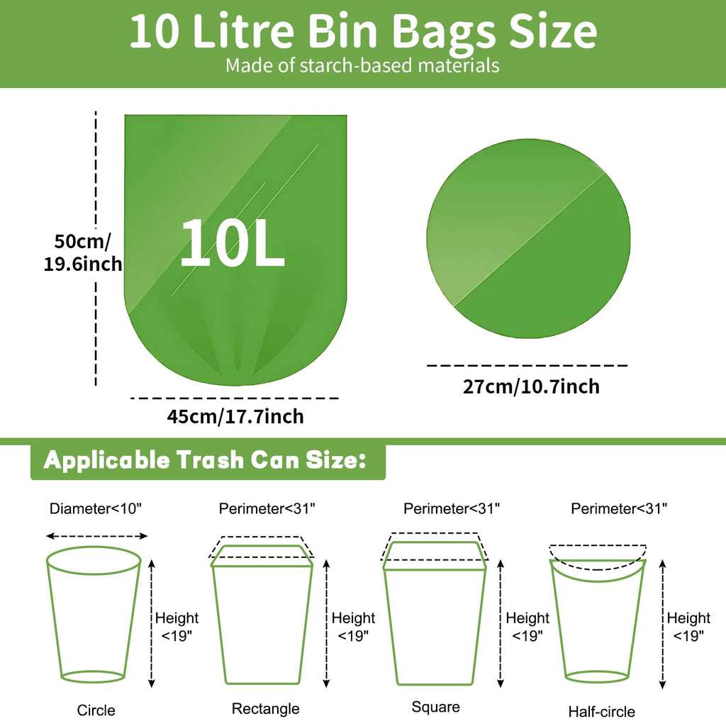 LRCXL 150 Count Compost Bags 10L, 2.6 Gallon Small Compostable Bags Green Trash Bags Waste Kitchen Biodegradable Garbage Bags for Food Scraps, Organic Compost Bin Bags