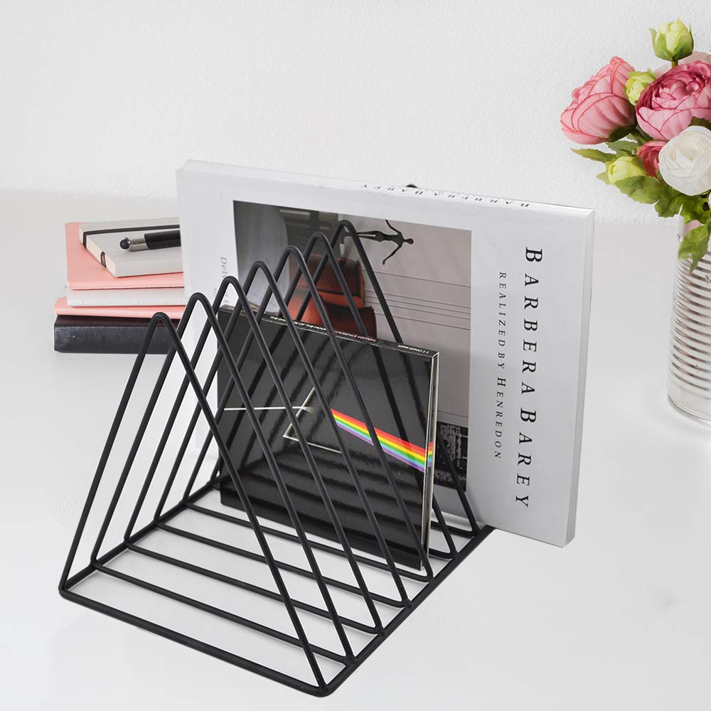 EASEPRES 9 Slot Mesh Magazine Rack Book Record Holder, Desktop Iron Storage Rack Bookshelf Multifunction Triangle Wire File Organizer Sorter for Decor Home Office, Black Pack of 2