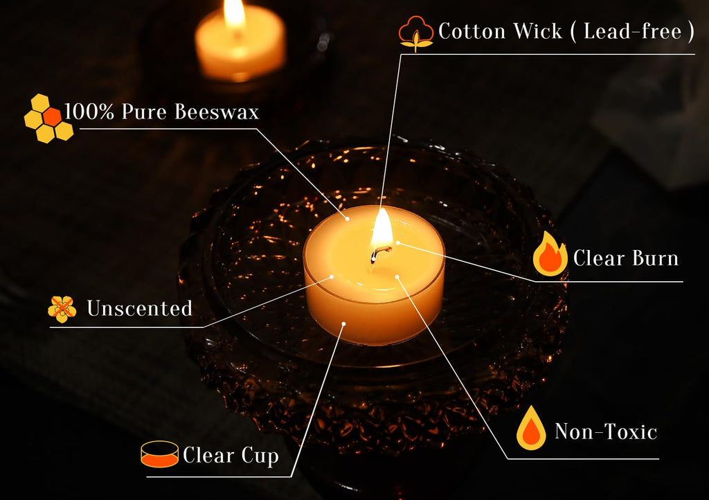 12pcs Natural Beeswax Tealight Candles - Organic Candle Honey Scent Smokeless Clean Burning