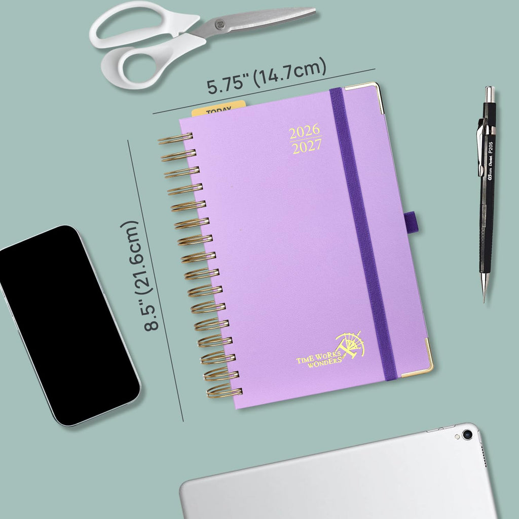 POPRUN 2026-2027 Daily Planner One Page Per Day, 5.75" x 8.5", Academic Daily Calendar Book with July 2026 to June 2027, Hardcover Appointment Book with Hourly Time Slots, Spiral Bound, Monthly Tabs - Black