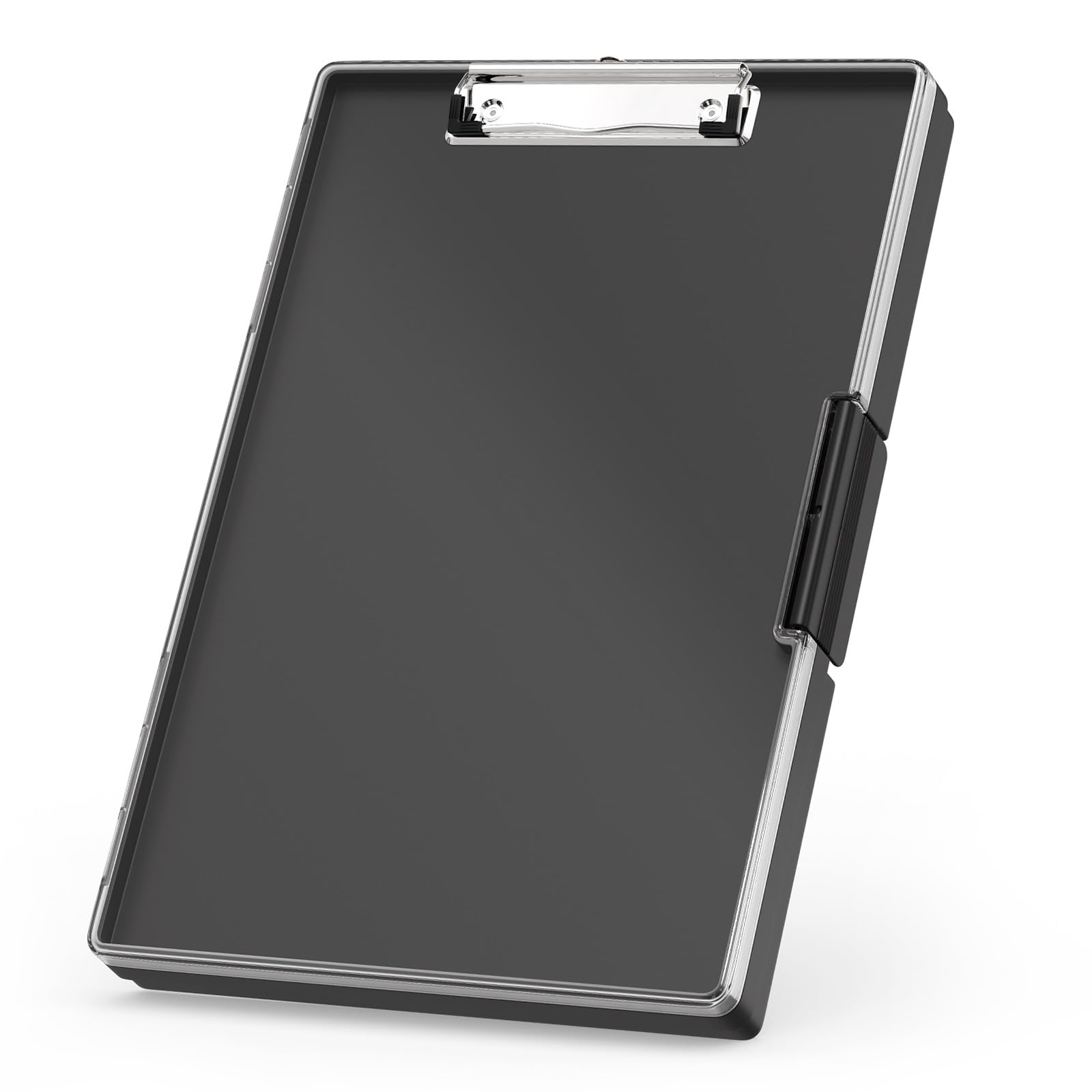 Rimilak Plastic Clipboard with Storage, Side Opening Clip Boards with 2 Storage Case, High Capacity Nursing Clipboards with Heavy Duty Clips for Work School Office Supplies, Black