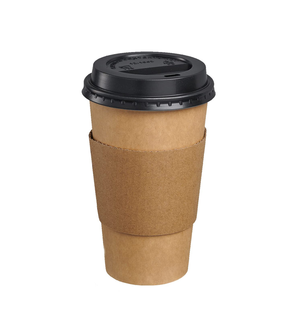 GUSTO [16 oz. - 50 Sets] Disposable Kraft Coffee Cups with Black Lids, Sleeves - to Go Paper Hot Cups (Formerly Comfy Package)