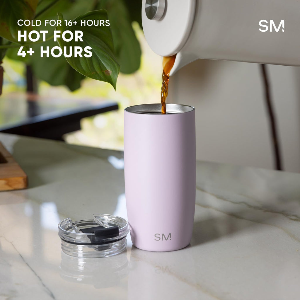 Simple Modern Travel Coffee Mug Tumbler with Flip Lid | Insulated Stainless Steel Iced Coffee Cup | Gifts for Women & Men | Voyager Collection | 470ml | Almond Birch