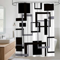 Black and White Shower Curtain, Black Grey Geometric Fabric Shower Curtain Set, Abstract Mid Century Modern Minimalist Waterproof Shower Curtain for Bathroom Decor, 72 x 72