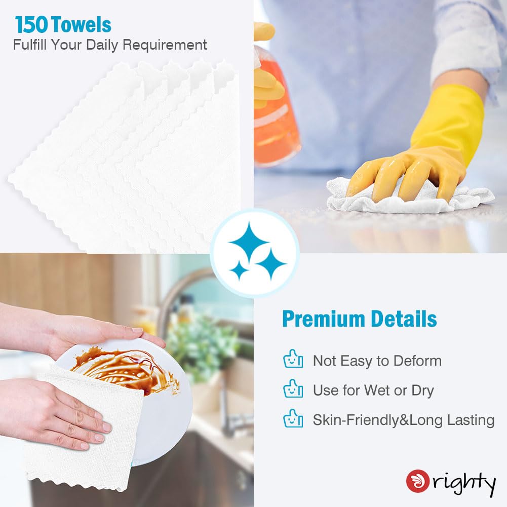 Orighty Cleaning Cloths, Shop Towels 150 Pack, Shop Rags Reusable, Microfiber Cleaning Rags Bulk for Cars, Multi-Purpose Lint Free Towels for Automotive, Mechanic, Kitchen, 29.2 x 29.2cm, White