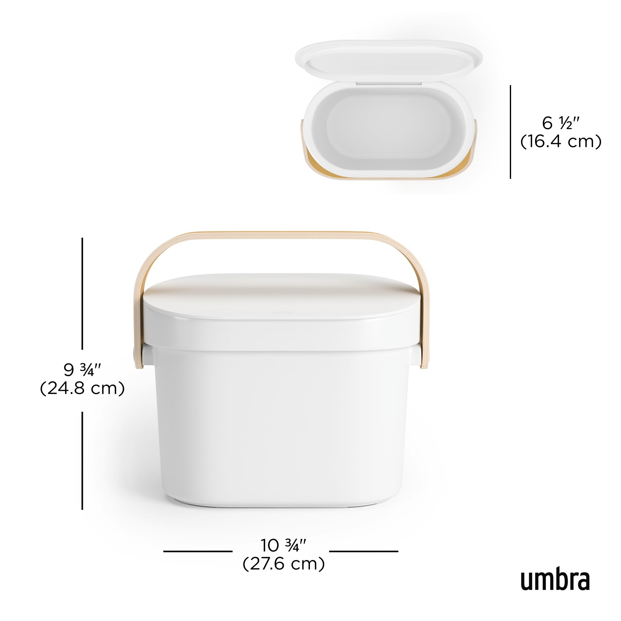 Umbra Bellwood Kitchen Compost Bin – White/Natural, Countertop or Cabinet Mounted, 6L Compost Container with Hidden Bag Retainer, BPA-Free & Dishwasher Safe| Bellwood Collection